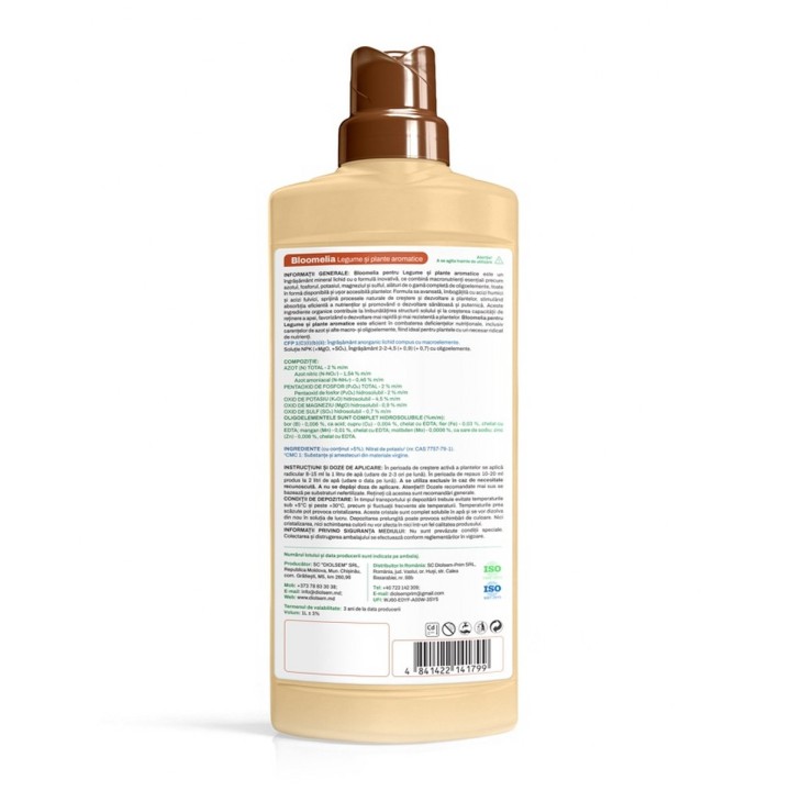 BLOOMELIA LEGUME SI PLANTE AROMATICE - 1 L, Ingrasamant organic lichid u acizi humici si fulvici, NPK si oligoelemente pentru cr
