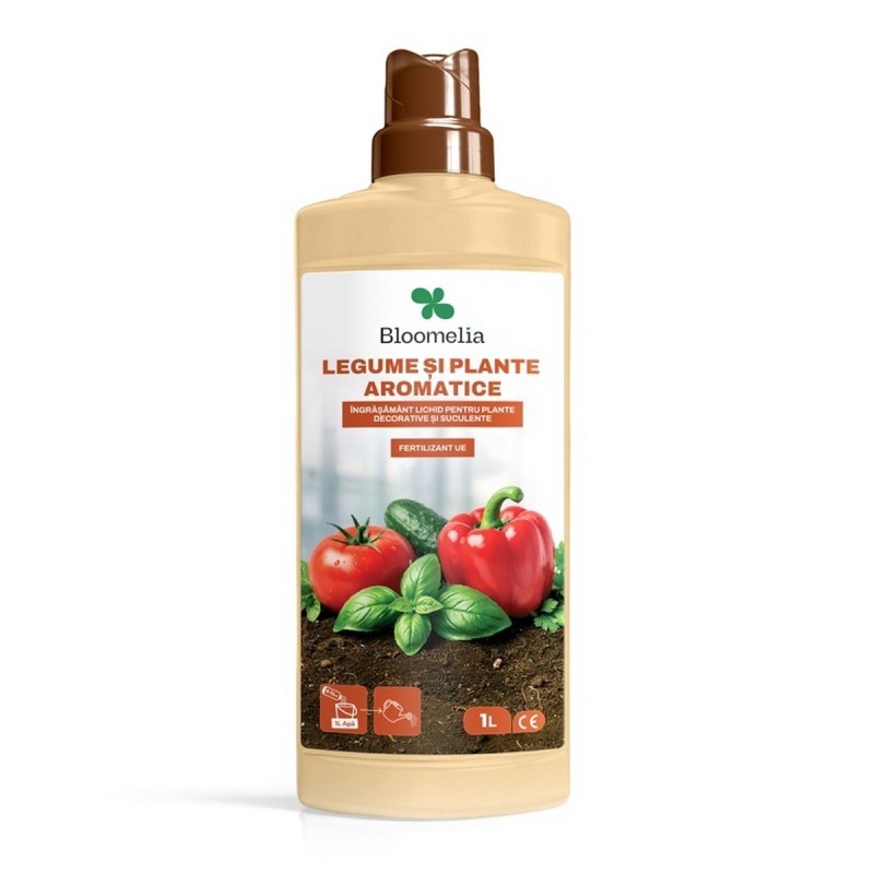 BLOOMELIA LEGUME SI PLANTE AROMATICE - 1 L, Ingrasamant organic lichid u acizi humici si fulvici, NPK si oligoelemente pentru cr