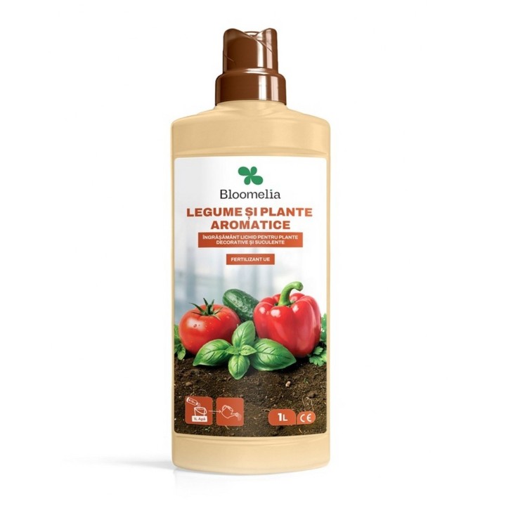 BLOOMELIA LEGUME SI PLANTE AROMATICE - 1 L, Ingrasamant organic lichid u acizi humici si fulvici, NPK si oligoelemente pentru cr