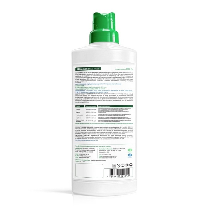 BLOOMELIA SARE AMARA - 1 L, Ingrasamant lichid cu Magneziu si Sulf pentru Conifere, Gazon, Legume si Pomi
