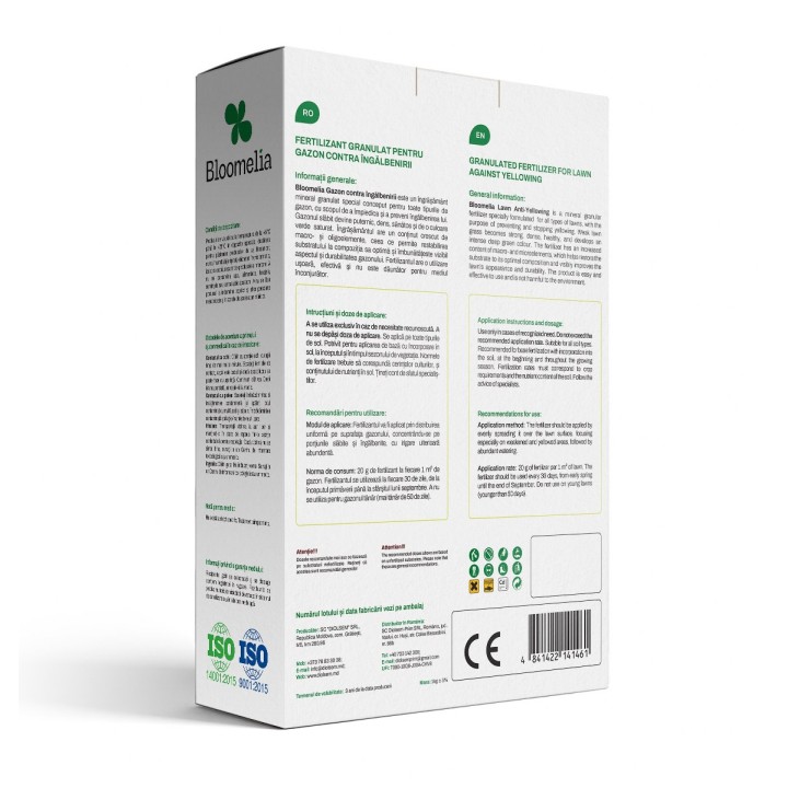 BLOOMELIA Gazon Contra Ingalbenirii 1 kg - Ingrasamant Granulat NPK 10-24-24 pentru Gazon Verde, Des si Sanatos