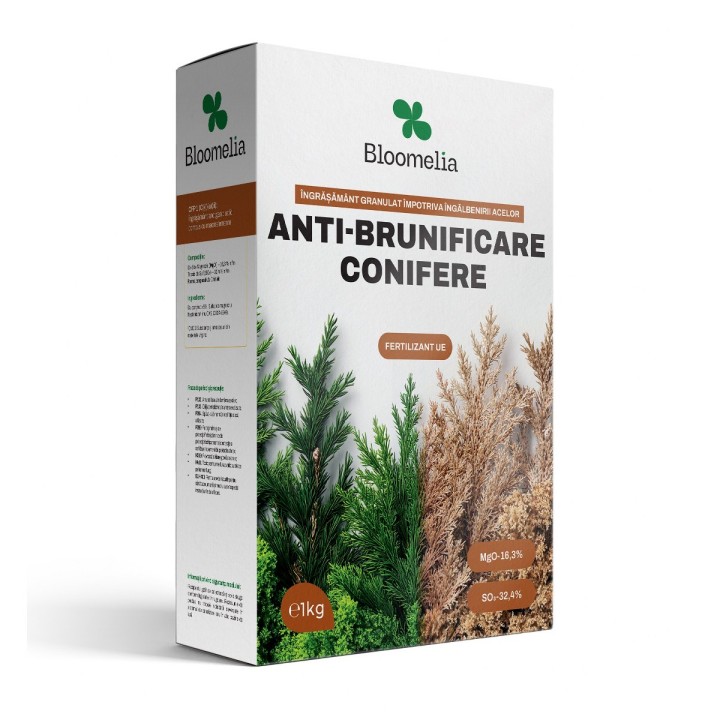 BLOOMELIA Anti Brunificare Conifere 1 kg - Ingrasamant granulat cu Sulfat de Magneziu pentru prevenirea ingalbenirii si brunific