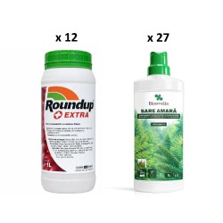 Pachet SMART-MIX 435 - Erbicid Total ROUNDUP EXTRA - 1 Litru (x 12 buc) + BLOOMELIA SARE AMARA - 1 L (x 27 buc)
