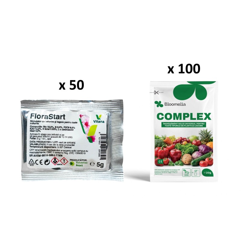 Pachet SMART-MIX 436 - FLORASTART® - 5 g (x 50 buc) + BLOOMELIA® COMPLEX - 20 g (x 100 buc)