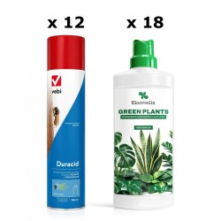 Pachet SMART-MIX 445 - Insecticid DURACID Spray Viespi 750 ml (x 12 buc) + Ingrasamant Bloomelia GREEN PLANTS - 1 L (x 18 buc)