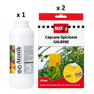 Pachet SMART-MIX 447 - Biostimulator ATONIK 1 Litru® + Capcane lipicioase galbene MAT - set 10 placi (x 2 buc)