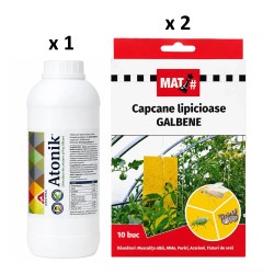Pachet SMART-MIX 447 - Biostimulator ATONIK 1 Litru® + Capcane lipicioase galbene MAT - set 10 placi (x 2 buc)