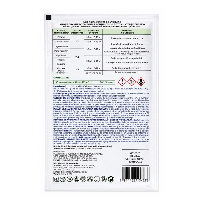 Ingrasamant foliar CuproDuo SC Diolsem 50 ml cu cupru