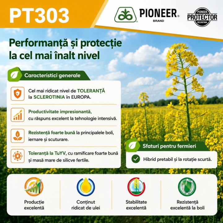 Seminte rapita Pioneer PT303 - Toleranta la Sclerotinia