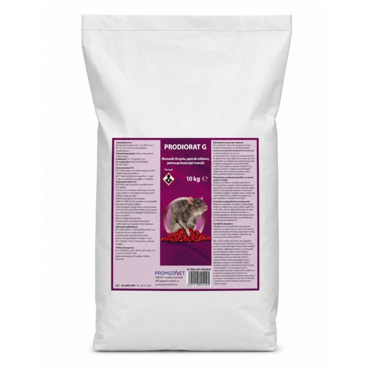 Raticid PRODIORAT G Promedivet, granule cu Bromadiolone – 0,005% pentru combaterea șobolanilor și șoarecilor – sac 10 kg