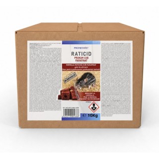 Raticid PROKUM Cub Parafinat cu Brodifacoum, Promedivet, pentru Șobolani și Șoareci, Cutie 10 kg