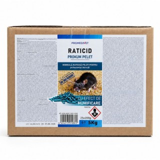 Raticid PROKUM PELET cutie 5 kg, Promedivet, momeală cu Brodifacoum 0,0025%, pentru șobolani și șoareci