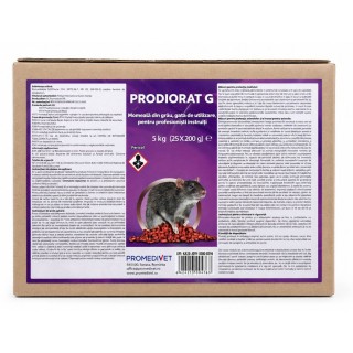 Raticid PRODIORAT G cutie 5 kg, Promedivet, granule cu Brodifacoum 0,005% pentru combaterea șobolanilor și șoarecilor