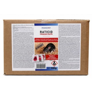 Raticid PROKUM PASTA  cutie 10 kg, Promedivet, momeală cu Brodifacoum 0,0025% pentru șoareci și șobolani