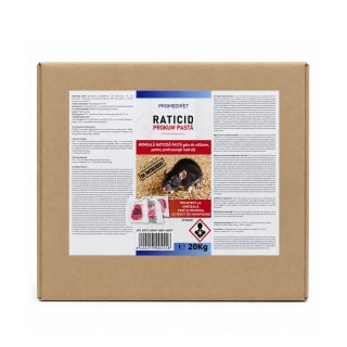 Raticid PROKUM PASTA cutie 20 kg, Promedivet, momeală cu Brodifacoum 0,0025% pentru șoareci și șobolani