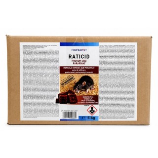 Raticid PROKUM Cub Parafinat Cutie 5 kg, Promedivet, cu Brodifacoum 0,0025%, pentru Șobolani și Șoareci