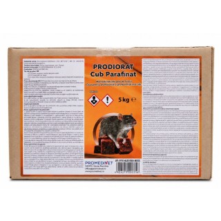Raticid PRODIORAT Cub Parafinat Cutie 5 kg, Promedivet, Bromadiolone 0,005%, pentru Șoareci și Șobolani