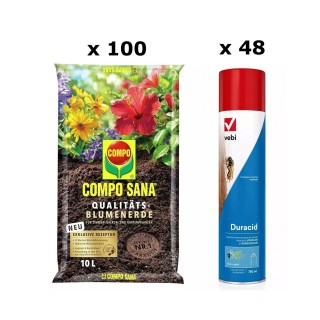 Pachet SMART-MIX 452 - Substrat COMPO SANA, Universal 10 L (x 100 buc) + DURACID Spray Viespi 750 ml (x 48 buc)