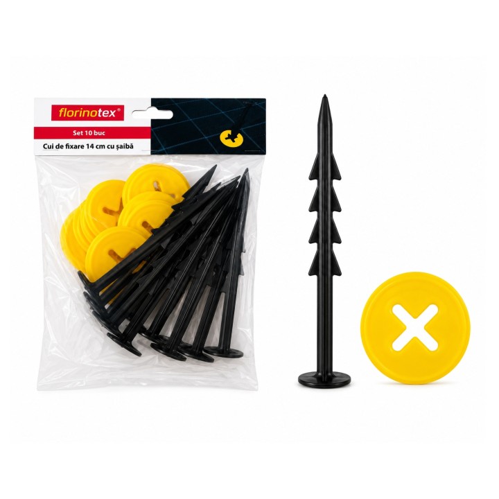 Cuie de fixare în Pământ 14 cm, cu Șaibă - Set 10 buc, Florinotex