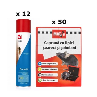 Pachet SMART-MIX 458 - DURACID Spray Viespi 750 ml (x 12) + Capcane Carte MAT Șoareci și Șobolani (x 50)