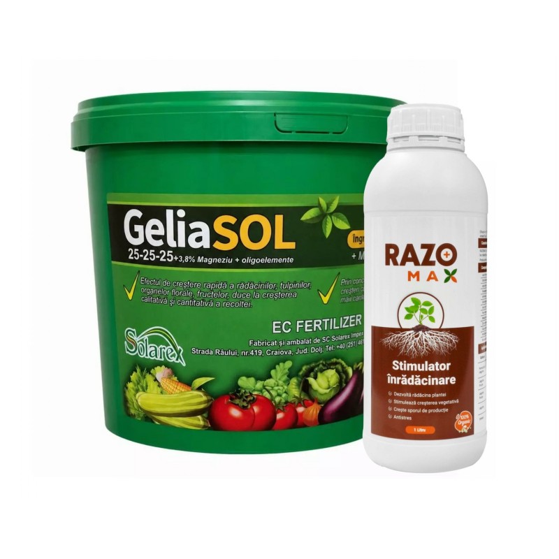 Pachet SMART-MIX 460 - GELIASOL 25-25-25+MgO+Me 5 kg + RAZOMAX PLUS 1 L