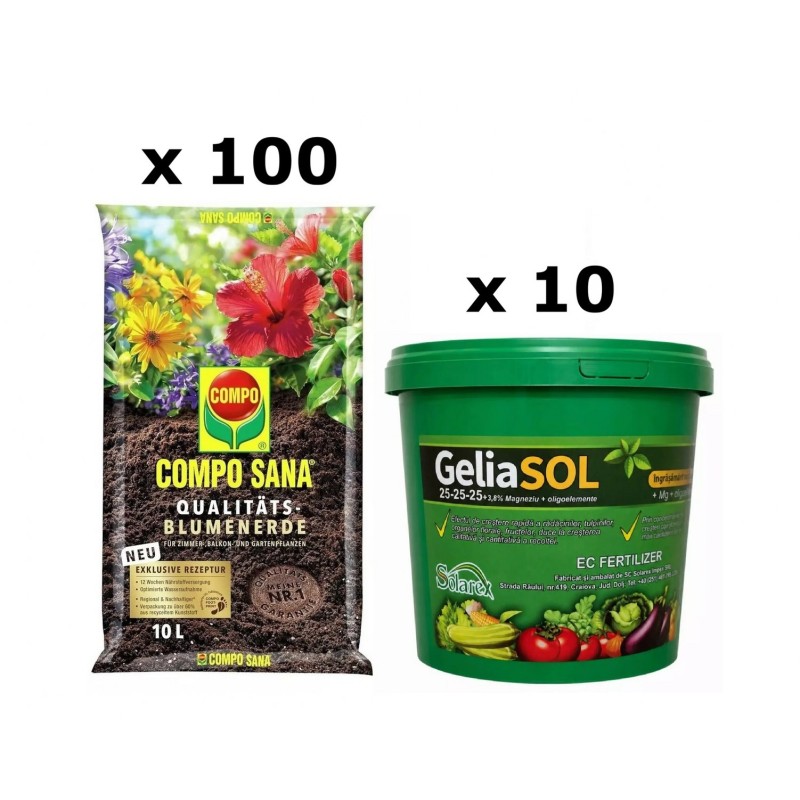 Pachet SMART-MIX 461 - COMPO SANA, Universal 10 L (x 100) + GELIASOL 25-25-25+MgO+Me 5 kg (x 10)