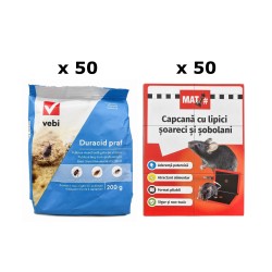Pachet SMART-MIX 463 - Insecticid DURACID Praf, Vebi 200 g (x 50 buc) + Capcane tip Carte MAT Șoareci și Șobolani (x 50 buc)