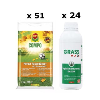 Pachet SMART-MIX 471 - Îngrășământ Gazon COMPO® Toamnă 4 kg (x 51 buc) + GRASSMAX® 1 L (x 24 buc)