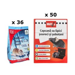 Pachet SMART-MIX 472 - Raticid BRODY 2.5 Block, Kollant 300 g (x 36 buc) + Capcane tip Carte MAT Șoareci și Șobolani (x 50 buc)