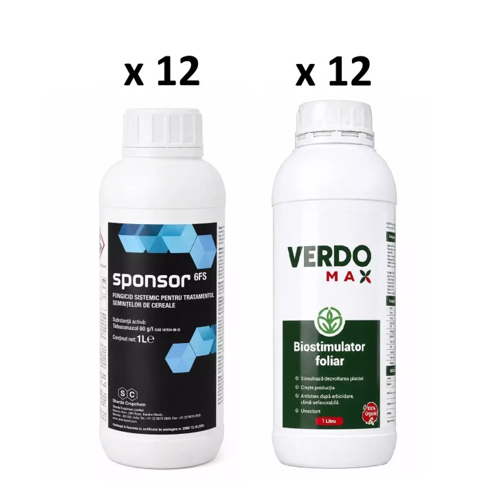 Pachet SMART-MIX 480 - Fungicid SPONSOR 6 FS 1 Litru (x 12 buc) + Biostimulator VERDOMAX® - 1 Litru (x 12 buc)