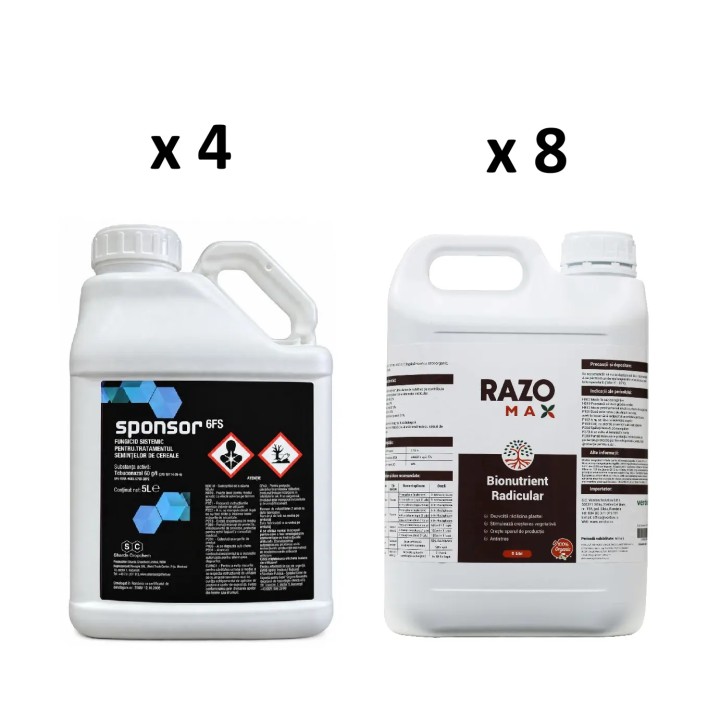 Pachet SMART-MIX 482 - Fungicid SPONSOR 6 FS 5 Litri (x 8 buc) + Biostimulator de inradacinare RAZOMAX - 5 Litri (x 4 buc)
