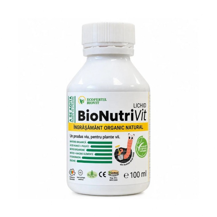 Ingrasamant organic natural BIONUTRIVIT - 100 ml, Aplicare foliară și la sol