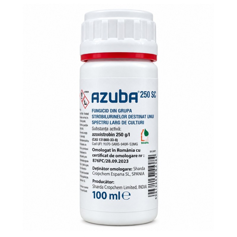 Fungicid AZUBA 250 SC - 100 ml, Sharda, Azoxistrobin, Putregai, Fainare, Rugina
