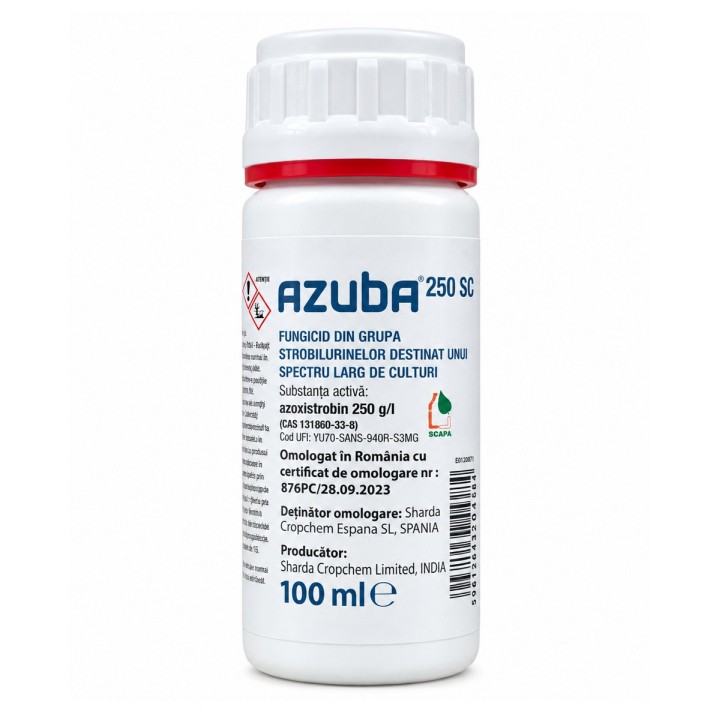 Fungicid AZUBA 250 SC - 100 ml, Sharda, Azoxistrobin, Putregai, Fainare, Rugina
